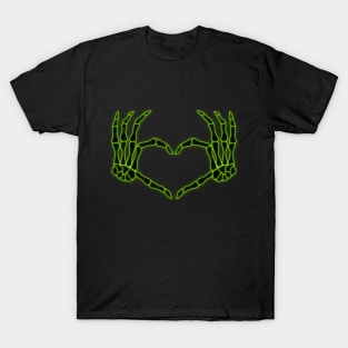 Neon Green and Black Skeleton Hands in a Heart-Shape T-Shirt